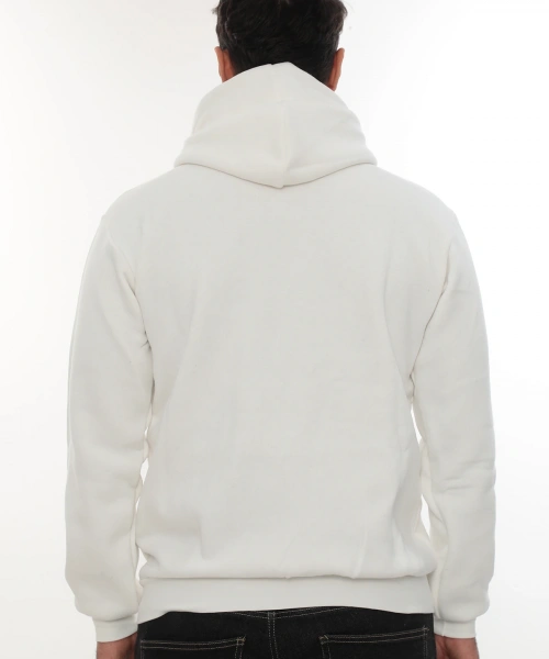 Erkek Beyaz Standart Fit Normal Kesim Içi Polarlı Tam Fermuarlı Kapüşonlu Pamuklu Sweatshirt