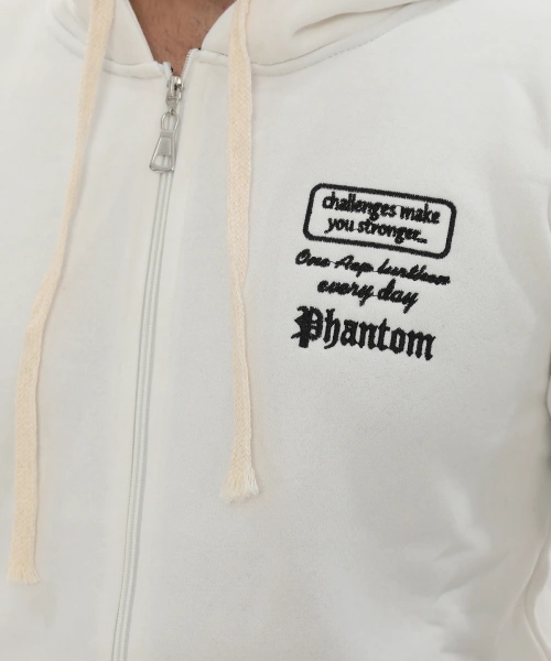 Erkek Beyaz Standart Fit Normal Kesim Içi Polarlı Tam Fermuarlı Kapüşonlu Pamuklu Sweatshirt