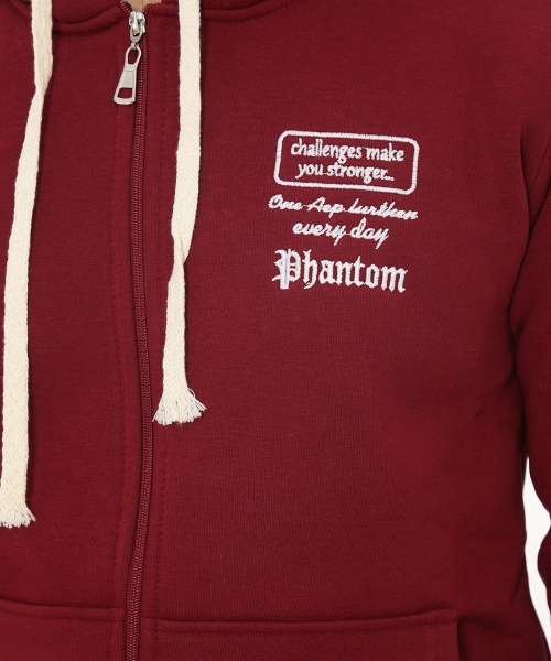 Erkek Bordo Standart Fit Normal Kesim Içi Polarlı Tam Fermuarlı Kapüşonlu Pamuklu Sweatshirt