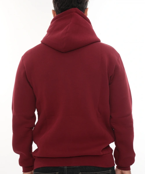 Erkek Bordo Standart Fit Normal Kesim Içi Polarlı Tam Fermuarlı Kapüşonlu Pamuklu Sweatshirt