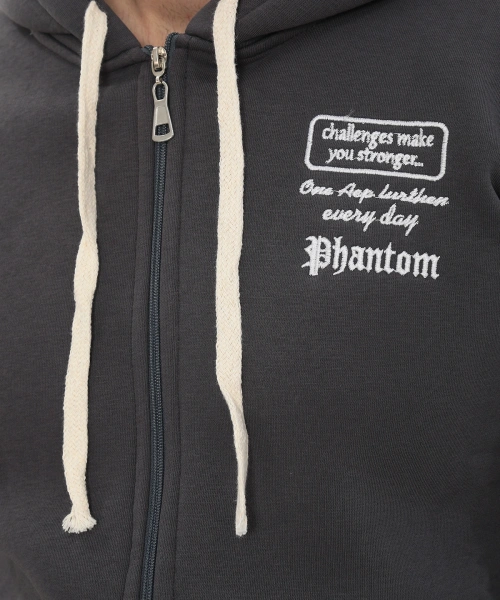 Erkek Füme Standart Fit Normal Kesim Içi Polarlı Tam Fermuarlı Kapüşonlu Pamuklu Sweatshirt