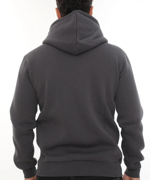 Erkek Füme Standart Fit Normal Kesim Içi Polarlı Tam Fermuarlı Kapüşonlu Pamuklu Sweatshirt