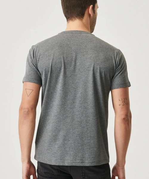 Erkek Gri Likralı Şık Pamuklu Slim Fit Dar Kesim Bisiklet Yaka Basic Tişört