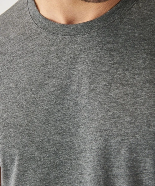 Erkek Gri Likralı Şık Pamuklu Slim Fit Dar Kesim Bisiklet Yaka Basic Tişört