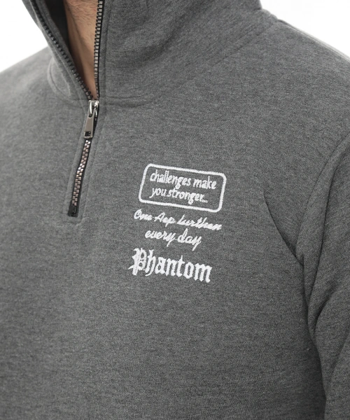 Erkek Gri Standart Fit Normal Kesim Içi Polarlı Yarım Fermuarlı Dik Bato Yaka Pamuklu Sweatshirt