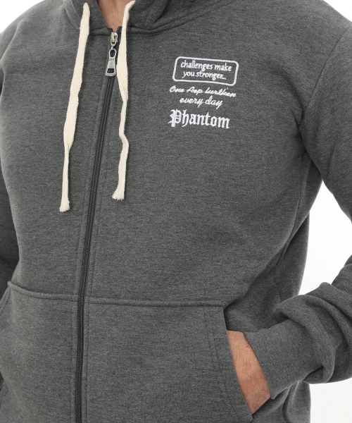 Erkek Koyu Gri Standart Fit Normal Kesim Içi Polarlı Tam Fermuarlı Kapüşonlu Pamuklu Sweatshirt
