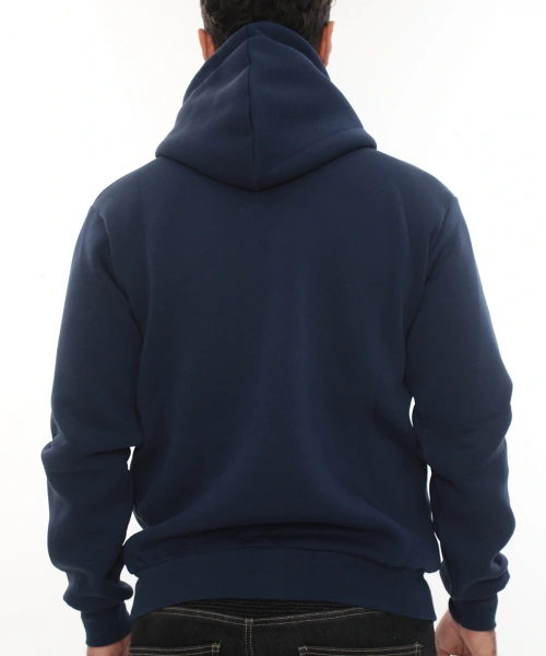 Erkek Mavi Standart Fit Normal Kesim Içi Polarlı Tam Fermuarlı Kapüşonlu Pamuklu Sweatshirt