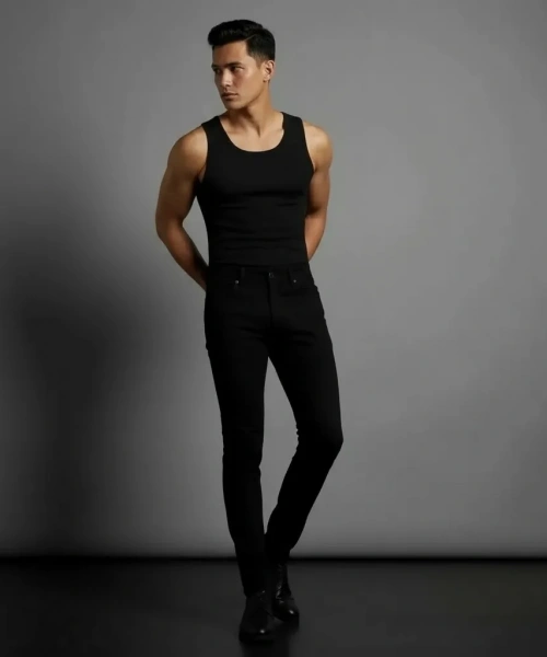 Erkek Siyah Slim Fit Likralı Boru Paça Jeans Kot Pantolon