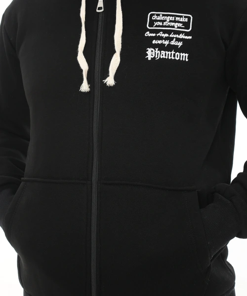 Erkek Siyah Standart Fit Normal Kesim Içi Polarlı Tam Fermuarlı Kapüşonlu Pamuklu Sweatshirt