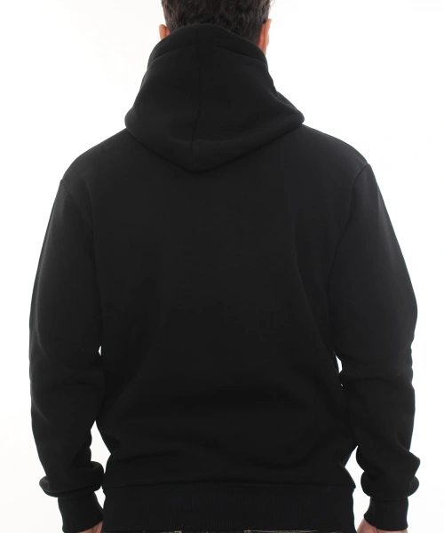 Erkek Siyah Standart Fit Normal Kesim Içi Polarlı Tam Fermuarlı Kapüşonlu Pamuklu Sweatshirt