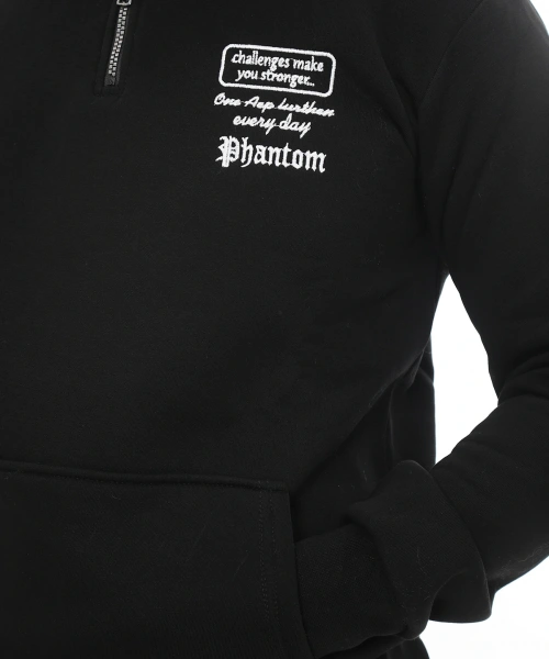 Erkek Siyah Standart Fit Normal Kesim Içi Polarlı Yarım Fermuarlı Dik Bato Yaka Pamuklu Sweatshirt