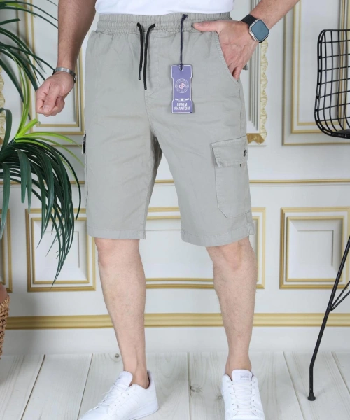 Erkek Su Yeşili Likralı Gabardin Şort Kargo Cepli Pamuklu Beli Lastikli Bağcıklı Basic Şort