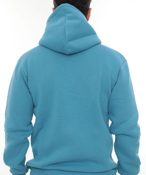 Erkek Turkuaz Standart Fit Normal Kesim Içi Polarlı Tam Fermuarlı Kapüşonlu Pamuklu Sweatshirt