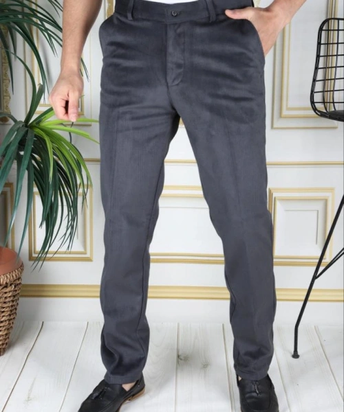 Füme Polarlı Kadife Pantolon Esnek Kalın Fitil Klasik Kesim Yan Cepli Astarlı Phantom Jeans