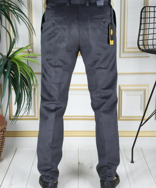 Füme Polarlı Kadife Pantolon Esnek Kalın Fitil Klasik Kesim Yan Cepli Astarlı Phantom Jeans