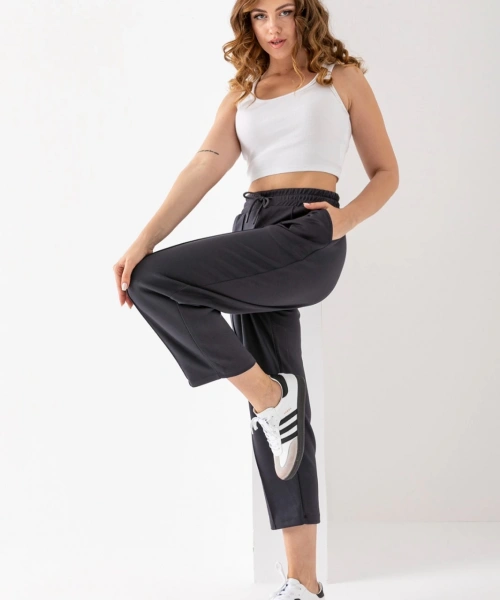 Kadın Füme Beli Lastikli Modal Kumaş Çımalı Bilek Pantolon Yumuşak Dokulu Şık Bağcıklı Pantolon