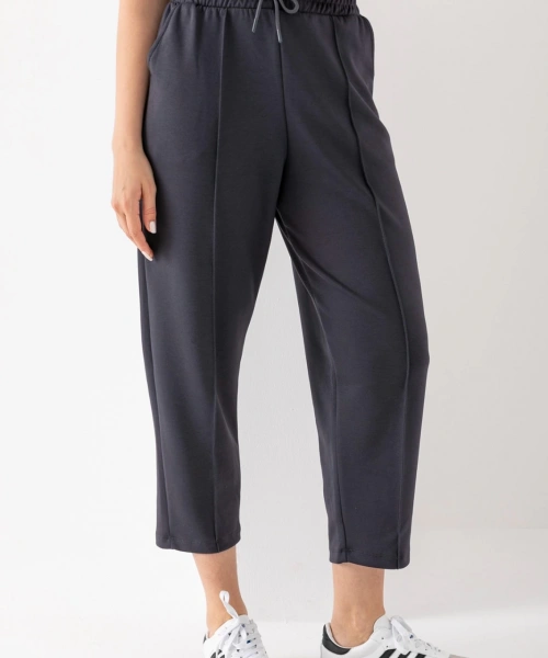 Kadın Füme Beli Lastikli Modal Kumaş Çımalı Bilek Pantolon Yumuşak Dokulu Şık Bağcıklı Pantolon