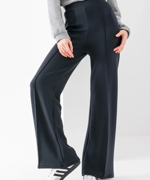 Kadın Füme Modal Bol Paça Çımalı Yüksek Bel Yumuşak Dokulu Beli Lastikli Likralı Pantolon