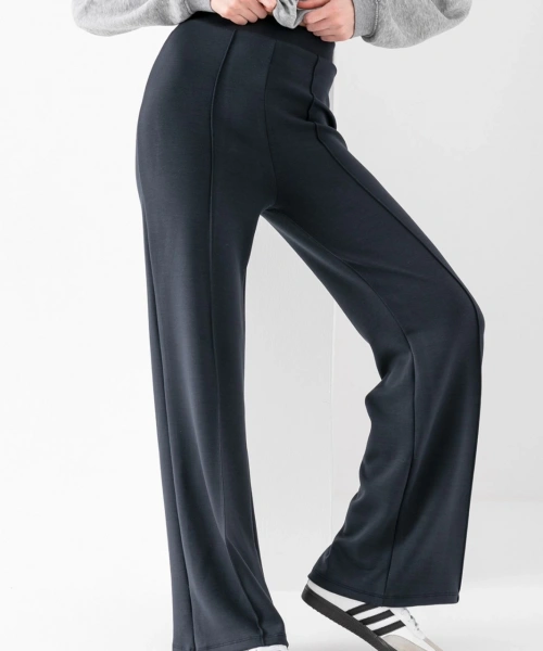 Kadın Füme Modal Bol Paça Çımalı Yüksek Bel Yumuşak Dokulu Beli Lastikli Likralı Pantolon