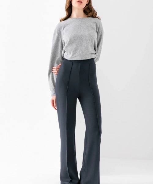 Kadın Füme Modal Bol Paça Çımalı Yüksek Bel Yumuşak Dokulu Beli Lastikli Likralı Pantolon