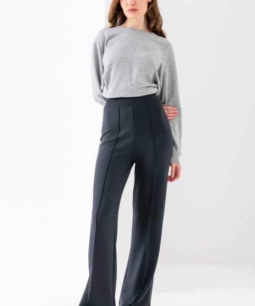 Kadın Füme Modal Bol Paça Çımalı Yüksek Bel Yumuşak Dokulu Beli Lastikli Likralı Pantolon