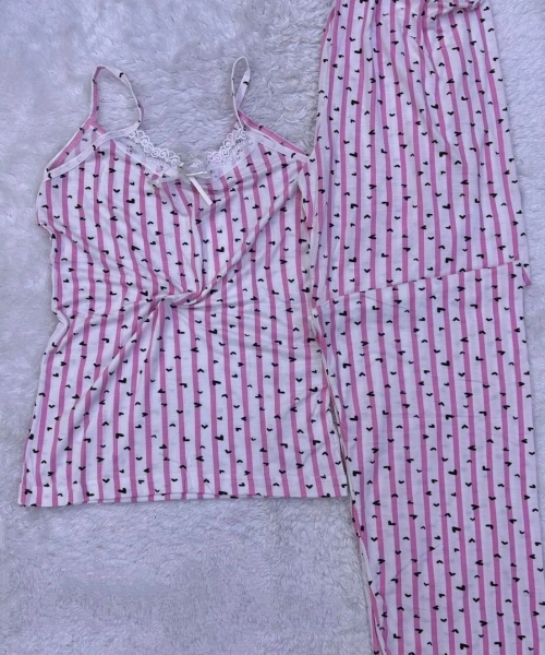 Kadın İp Askılı Dantel Detay Gecelik Yumuşak Dokulu Pijama Takımı