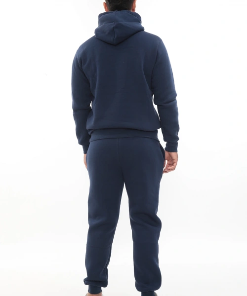 Mavi Şık İçi Polarlı Erkek Eşofman Takımı Paça Lastikli Cepli Kapüşonlu Nakış Detaylı Compact Takım