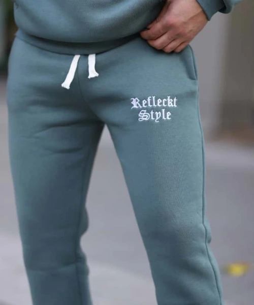 Petrol Şık İçi Polarlı Erkek Eşofman Takımı Paça Lastikli Cepli Kapüşonlu Nakış Detaylı Compact Takım