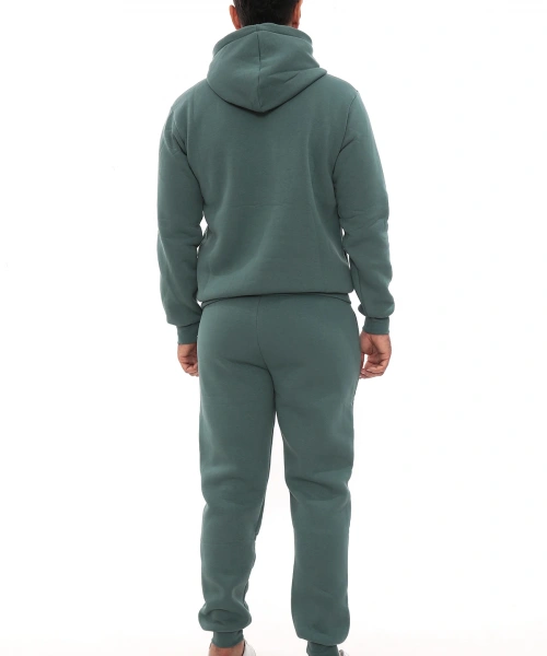 Petrol Şık İçi Polarlı Erkek Eşofman Takımı Paça Lastikli Cepli Kapüşonlu Nakış Detaylı Compact Takım