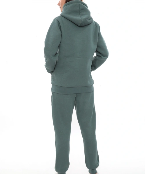 Petrol Şık Polarlı Kadın Eşofman Takımı Paça Lastikli Cepli Kapüşonlu Nakış Detaylı Compact Takım