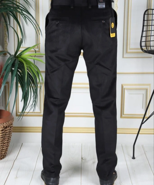 Siyah Polarlı Kadife Pantolon Esnek Kalın Fitil Klasik Kesim Yan Cepli Astarlı Phantom Jeans