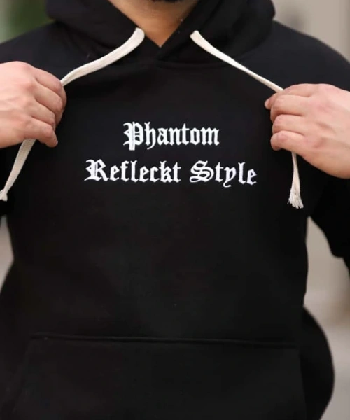 Siyah Şık İçi Polarlı Erkek Eşofman Takımı Paça Lastikli Cepli Kapüşonlu Nakış Detaylı Compact Takım