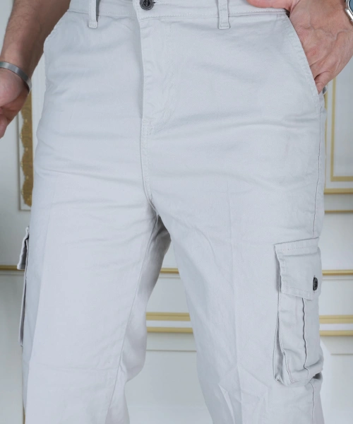 Taş Renk Erkek Regular Fit Rahat Kesim Kapri Likralı Gabardin Diz Altı Kargo Cepli Bermuda Kapri