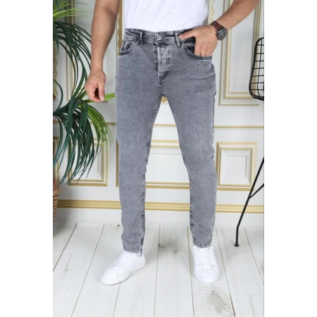 Erkek Gri Jean Likralı Denim Esnek Slim Fit Kot Pantolon Phantom Jeans Açık Gri Kot Pantolon