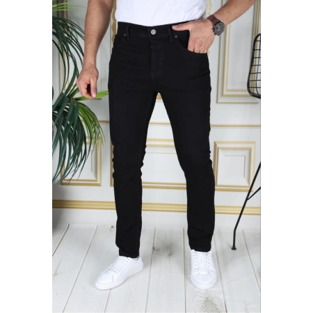 Siyah Slim Fit Likralı Erkek Kot Pantolon Dar Kesim Esnek Jean Normal Bel Phantom Jeans