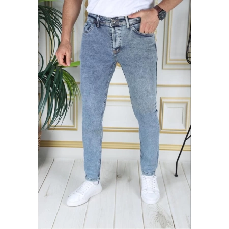 Mavi Kar Yıkama Likralı Slim Fit Erkek Kot Pantolon Denim Jean Dar Kesim Pamuklu