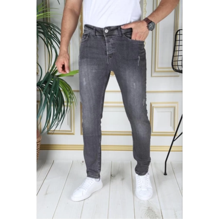 Erkek Füme/gri Regular Fit Likralı Kot Pantolon Fermuarlı Esnek Denim Phantom Jeans