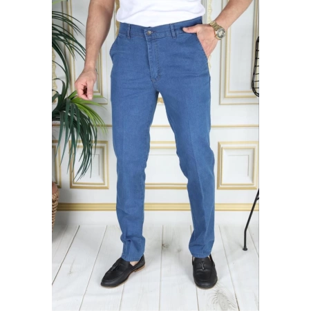 Klasik Kesim Açık Mavi Likralı Erkek Yan Cepli Klasik Kot Pantolon Baba Pantolonu Phantom Jeans