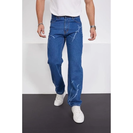 Şimşek-yıldırım Mavi Desenli Baggy Kot Pantolon Oversize Jeans Lazer Baskılı Phantom Jeans By Macera