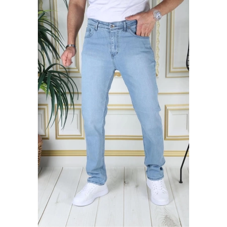 Erkek Buz Mavi Regular Fit Rahat Kesim Esnek Likralı Denim Jeans Şık Kot Pantolon