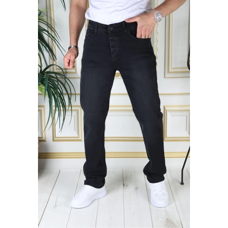 Erkek Siyah Renk Regular Fit Rahat Kesim Esnek Likralı Denim Jeans Şık Kot Pantolon