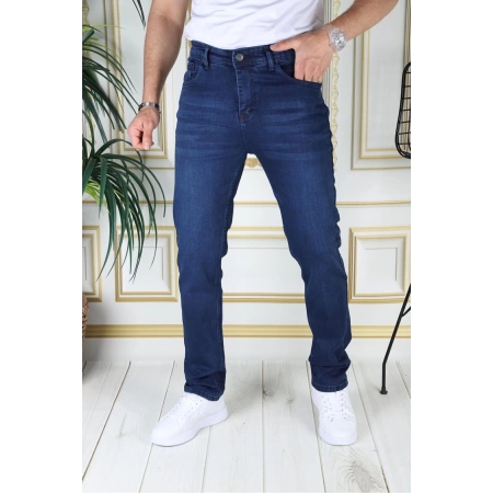 Erkek Mavi Renk Regular Fit Rahat Kesim Esnek Likralı Denim Jeans Şık Kot Pantolon