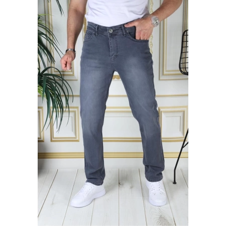 Erkek Gri Regular Fit Rahat Kesim Esnek Likralı Denim Jeans Şık Kot Pantolon