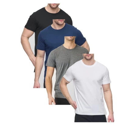 Erkek 4lü Paket Likralı Şık Pamuklu Yumuşak Dokulu Slim Fit Bisiklet Yaka Basic Tişört