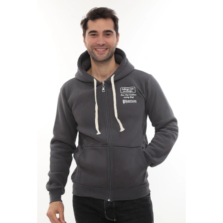 Erkek Füme Standart Fit Normal Kesim Içi Polarlı Tam Fermuarlı Kapüşonlu Pamuklu Sweatshirt