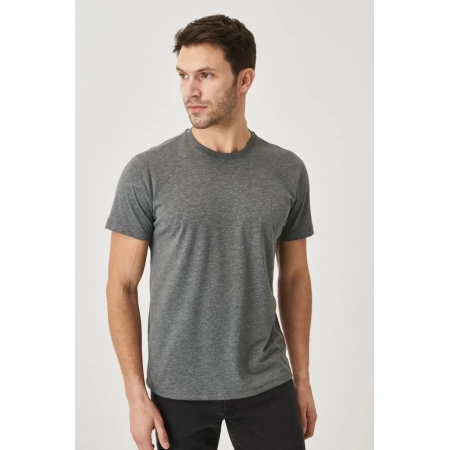 Erkek Gri Likralı Şık Pamuklu Slim Fit Dar Kesim Bisiklet Yaka Basic Tişört