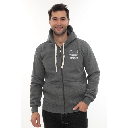 Erkek Koyu Gri Standart Fit Normal Kesim Içi Polarlı Tam Fermuarlı Kapüşonlu Pamuklu Sweatshirt