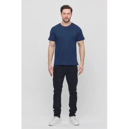 Erkek Lacivert Likralı Şık Pamuklu Slim Fit Dar Kesim Bisiklet Yaka Basic Tişört