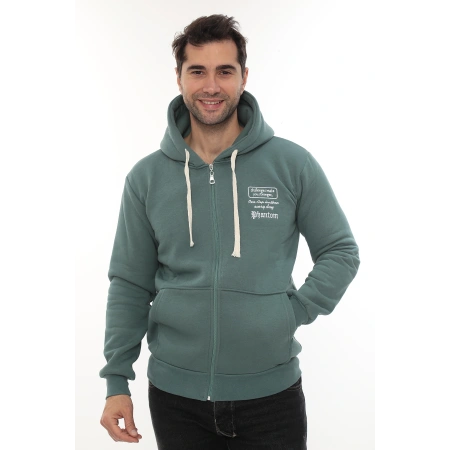 Erkek Petrol Standart Fit Normal Kesim Içi Polarlı Tam Fermuarlı Kapüşonlu Pamuklu Sweatshirt