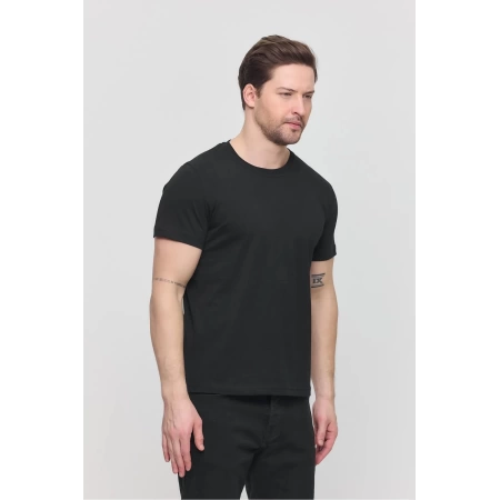Erkek Siyah Likralı Şık Pamuklu Slim Fit Dar Kesim Bisiklet Yaka Basic Tişört